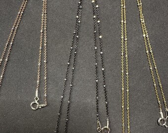 Italian Sterling Silver Beaded Chain Necklace: Rhodium, Gold, Rose Gold Plated