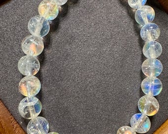 Natural Madagascar Rainbow Moonstone Bracelet: 7mm Gem Grade Round Beads