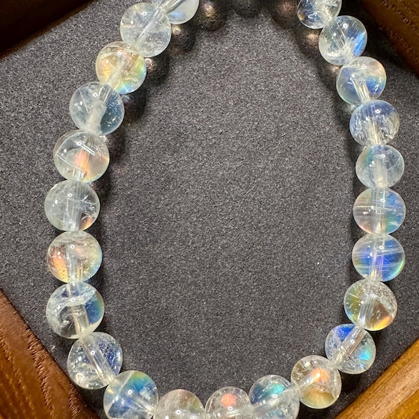 Natürliches Madagaskar Regenbogen Mondstein Armband: 7 mm Edelstein Runde Perlen