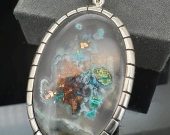 Colgante de sílice con gema: plata de ley S925, crisocola, calcedonia y cobre