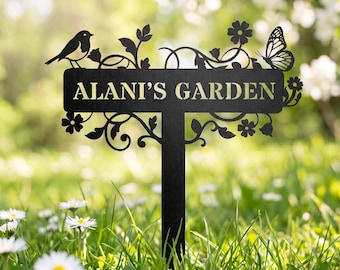 Cartello da giardino personalizzato, paletto da giardino in metallo personalizzato con nome, decorazione per giardino fiorito, regalo artistico unico per mamma e nonna, decorazione per esterni