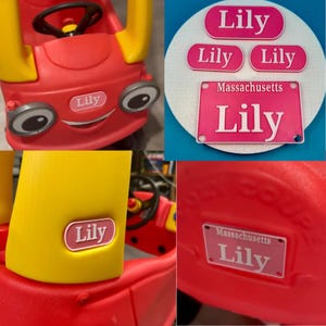 Cozy Coupe Custom License Plate & Front/Side Emblem Bundle! - Choose your own color and text!