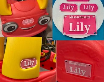 Cozy Coupe Custom License Plate & Front/Side Emblem Bundle! - Choose your own color and text!