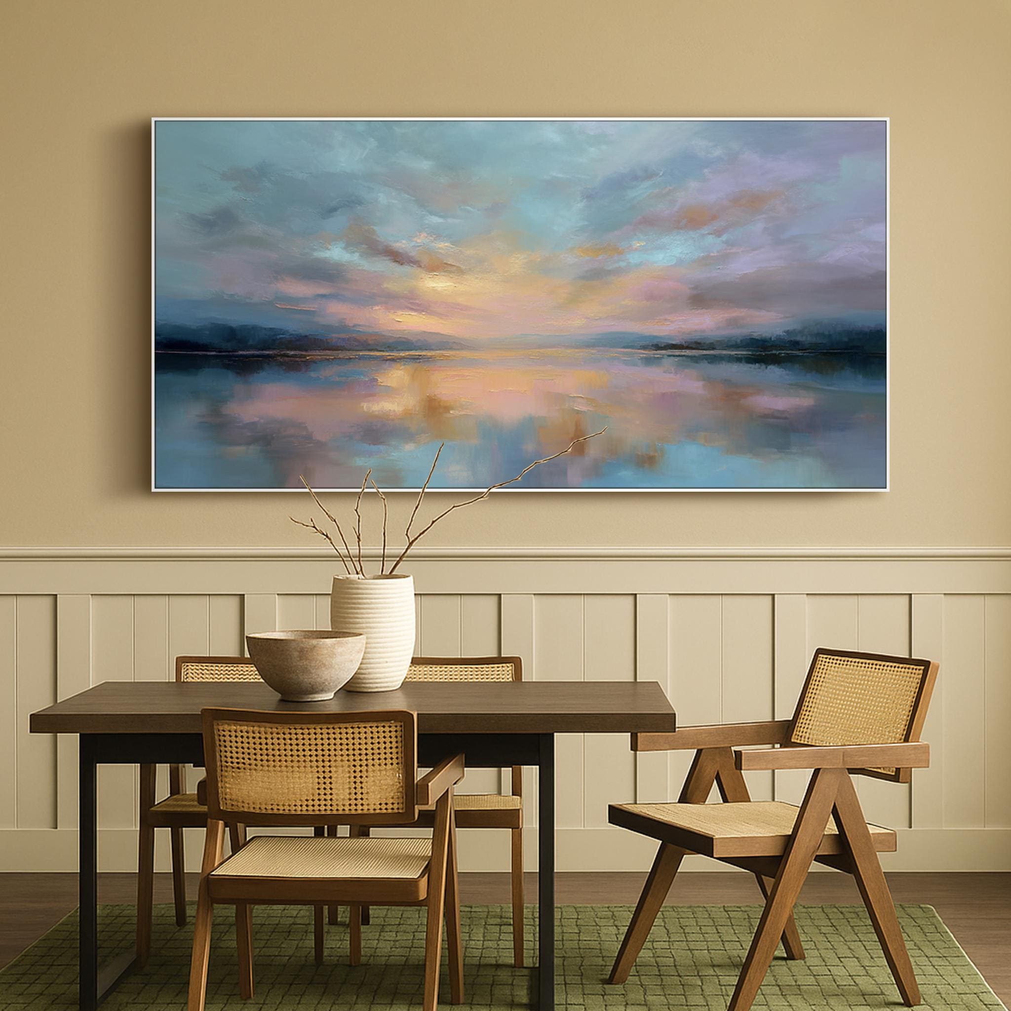 Abstract Sunset Oil Painting on Canvas Textured Landscape Wall Art ...