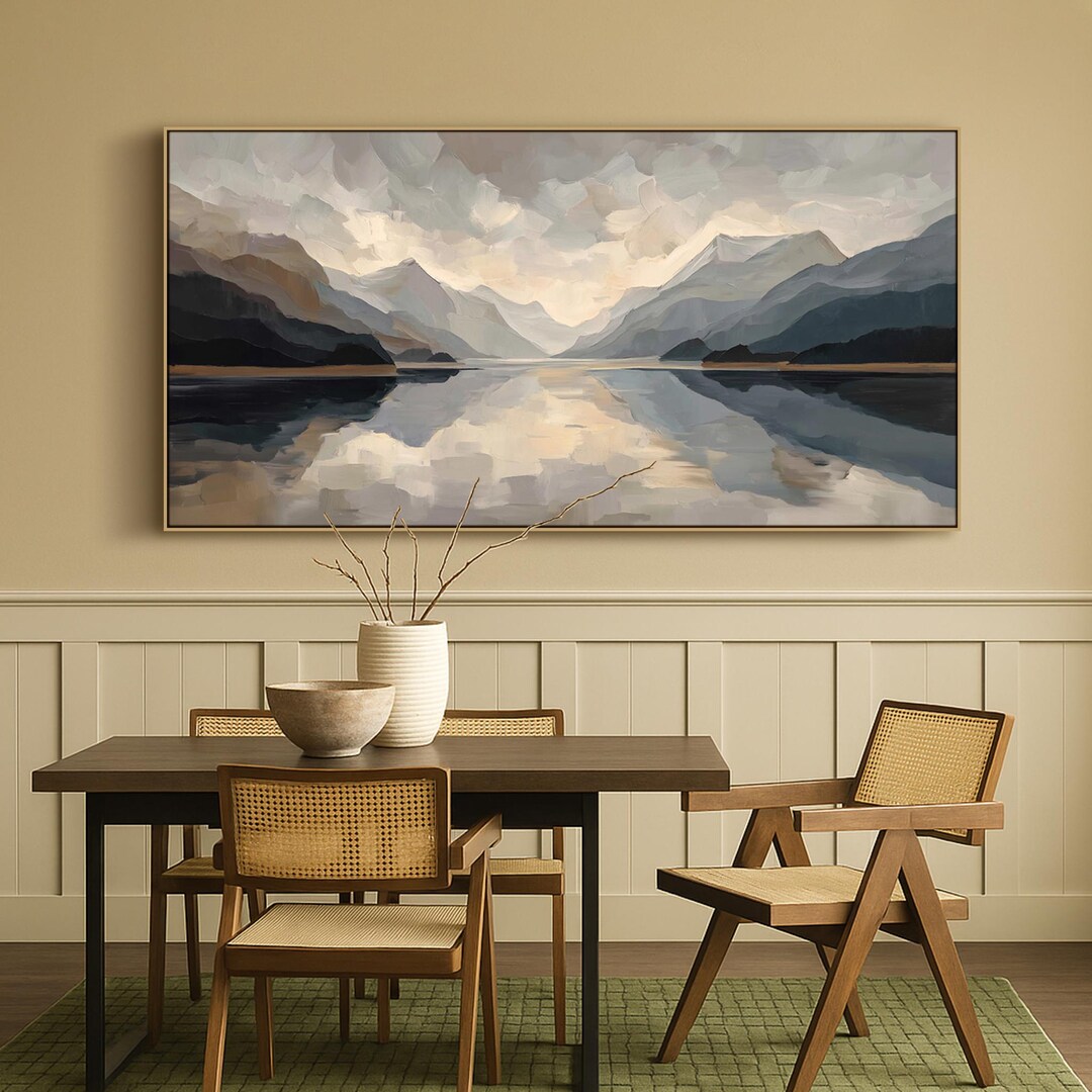Mountain Lake Oil Painting on Canvas Textured Landscape Wall Art ...