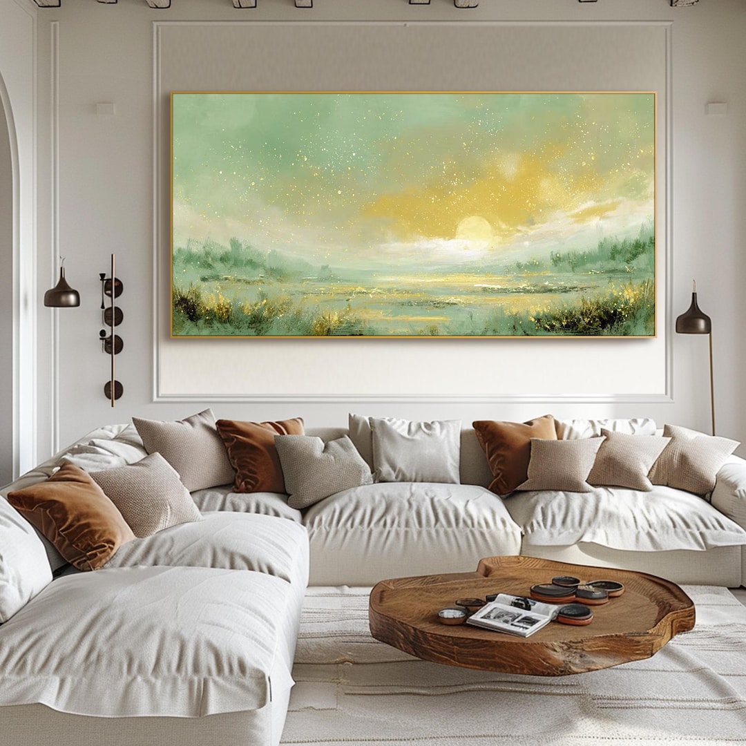 Abstract Green Landscape Oil Painting on Canvas Soft Textured Wall Art ...