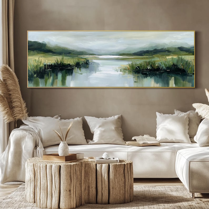 Abstract River Oil Painting on Canvas Panoramic Textured Wall Art ...