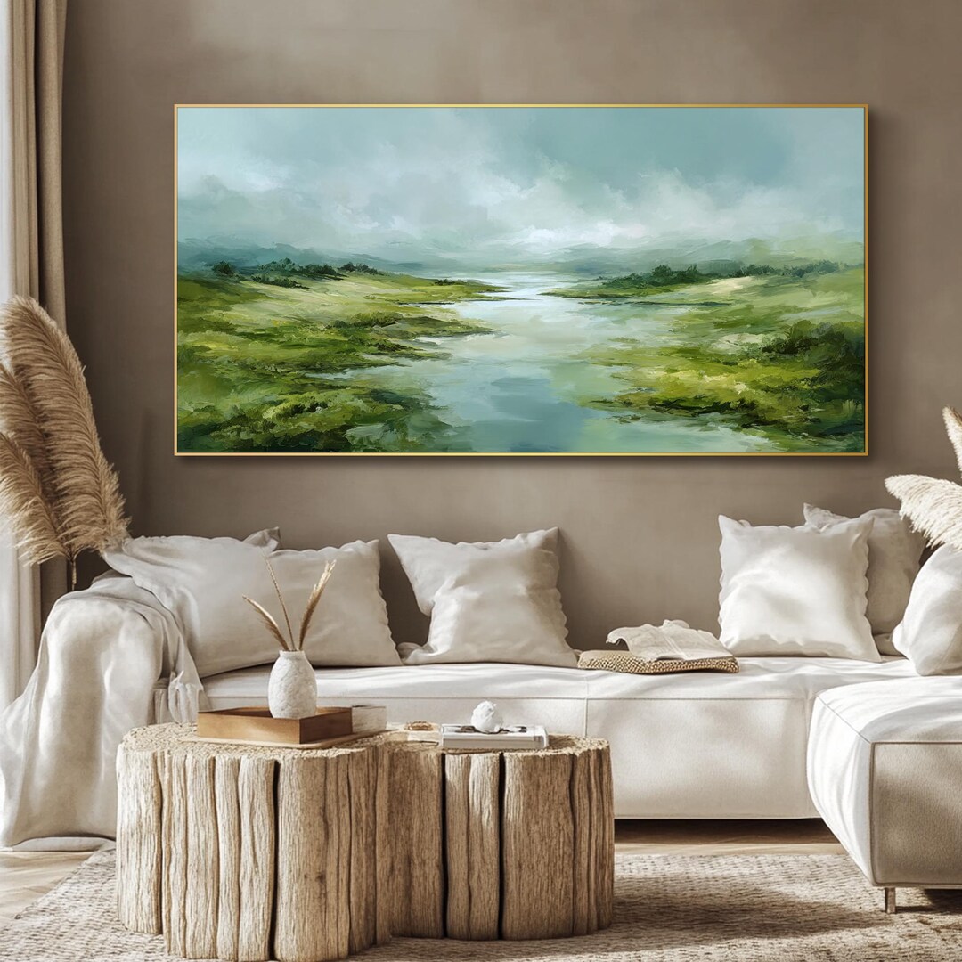 Sage Green Oil Painting on Canvas Abstract Landscape Textured Wall Art ...