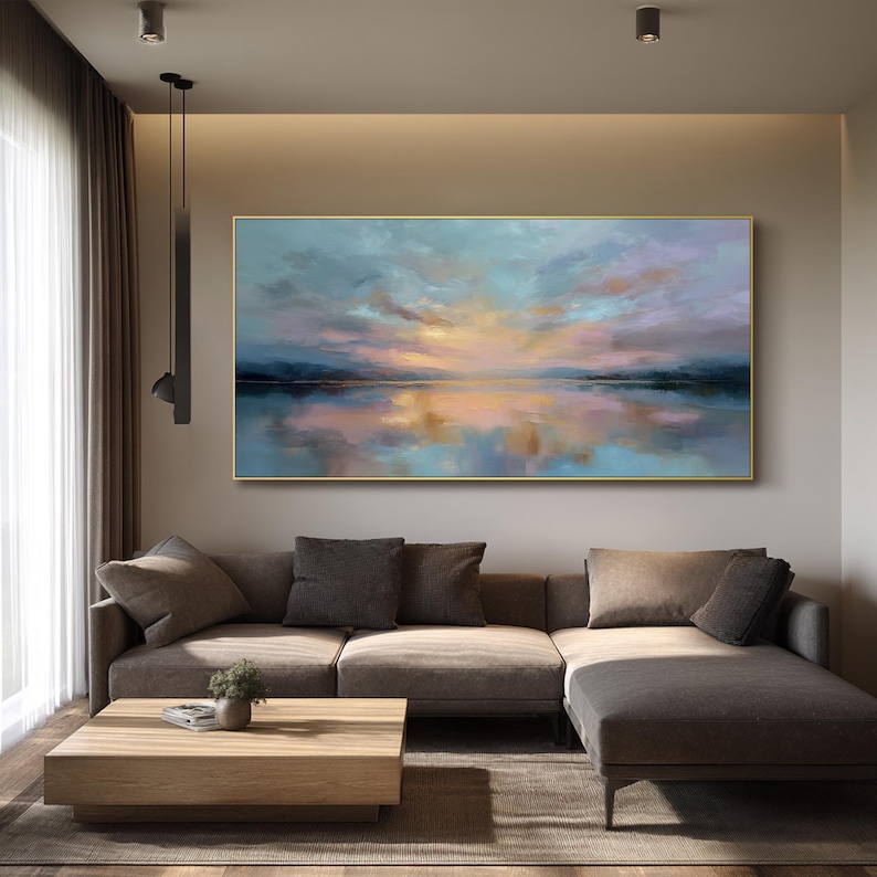 Abstract Sunset Oil Painting on Canvas Textured Landscape Wall Art ...