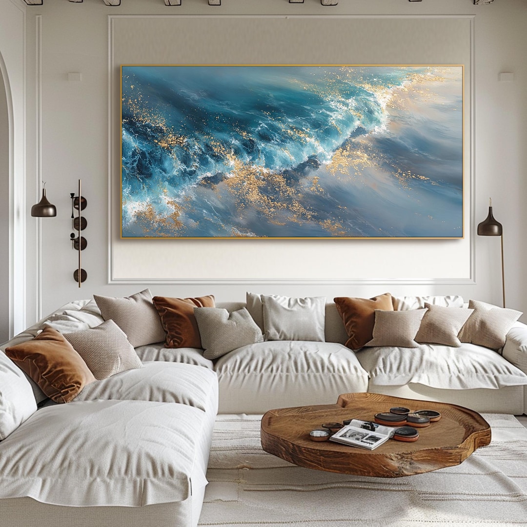 Abstract Ocean Wave Wall Art Modern Gold Seascape Canvas Large Abstract ...
