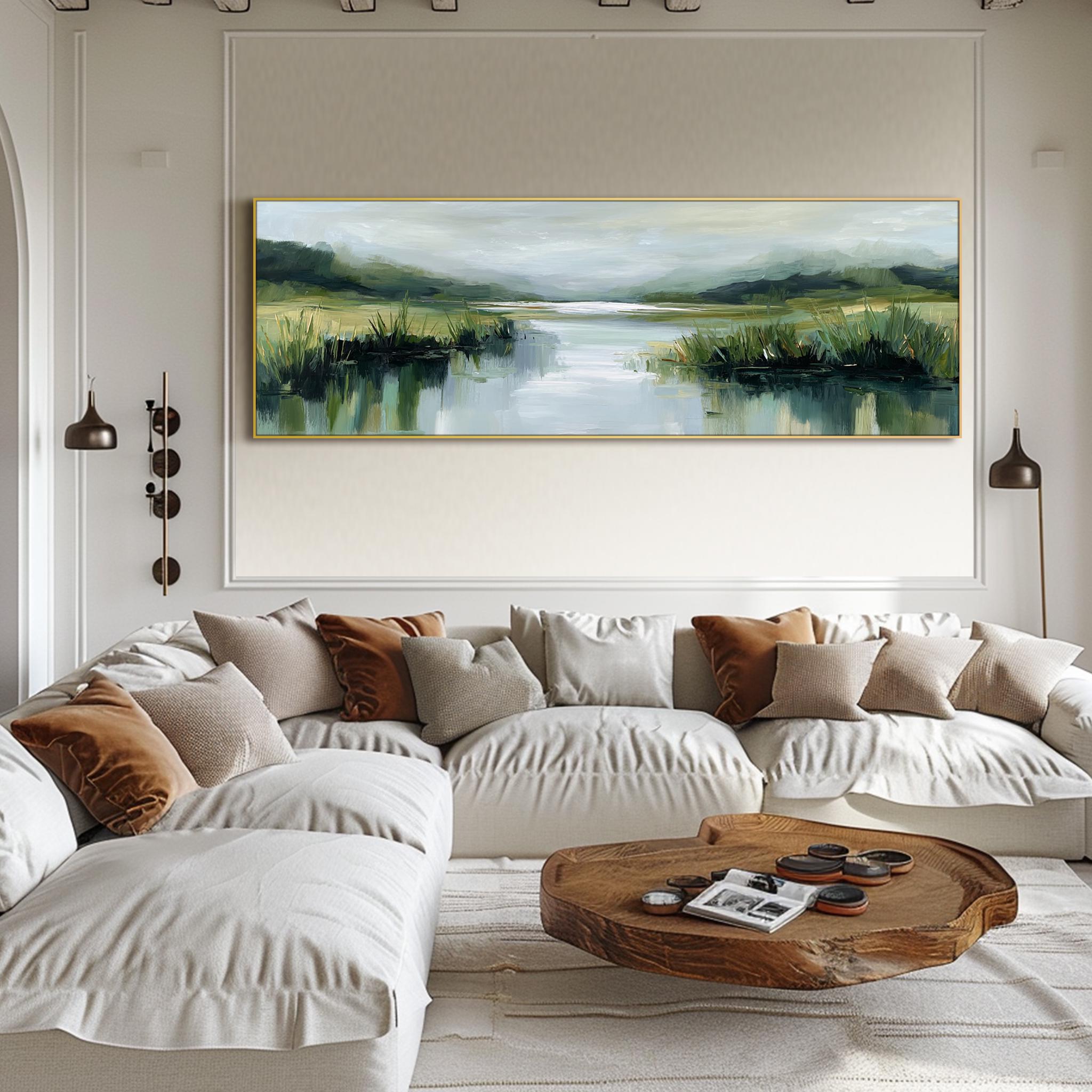 Abstract River Oil Painting on Canvas Panoramic Textured Wall Art ...