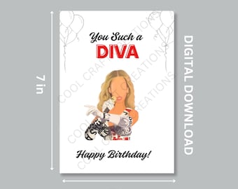 Diva Birthday Card: Funny Pop Culture Design (Printable PDF)