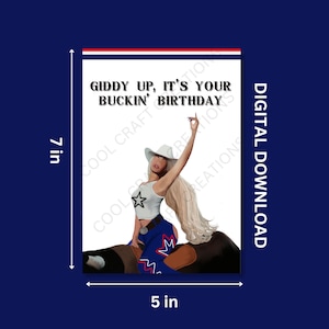 Tarjeta de cumpleaños de vaquera imprimible - Buckin' Birthday / Tarjeta de cumpleaños para ella / Tarjeta de cumpleaños de cultura pop