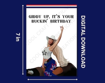 Printable Cowgirl Birthday Card - Buckin&#39; Birthday | Birthday Card for Her | Pop Culture Birthday Card