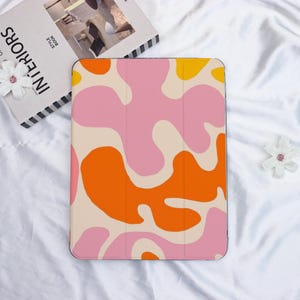 Pink Orange Art iPad Case With Pencil Holder,iPad Cover for iPad A16/10/9,New iPad Air 7-11/13″,iPad Mini 6/7,iPad Pro 2024/2022/2021 Cover