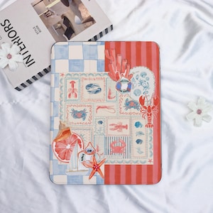 Coral Lobster Collage iPad Case With Pencil Holder,iPad Cover for iPad 11/10/9,New iPad Air 7-11/13″,iPad Mini 6/7th,iPad Pro 2024/2022 Case