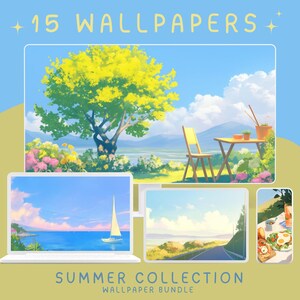Summer Vacation Wallpaper: Kawaii Anime Pastel Desktop (digital