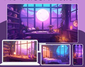 Witchcore Anime Wallpaper: Purple Witchy Desktop & Phone Background (Digital Download)