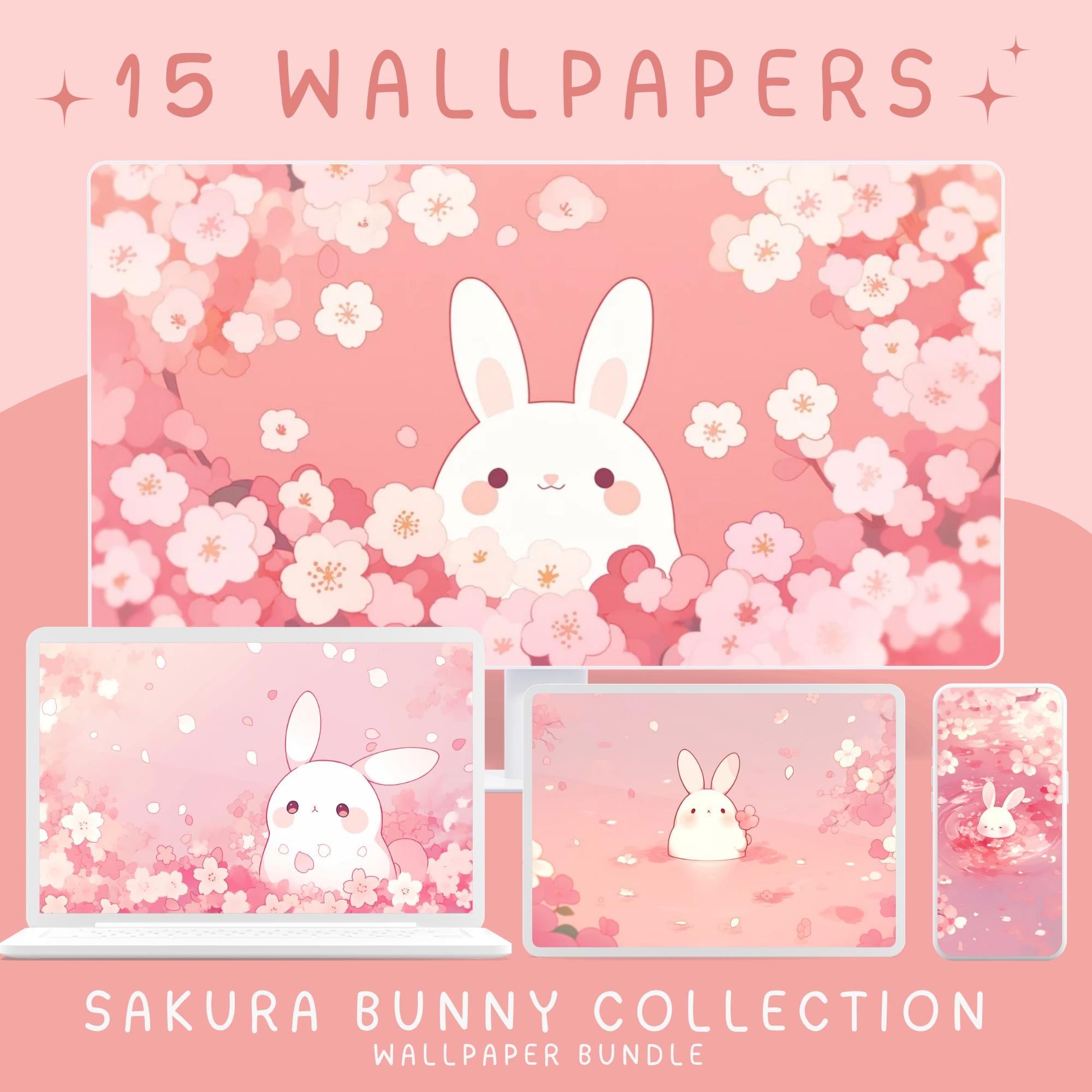 Sakura Bunny Wallpaper: Pastel Kawaii Desktop & Phone (digital Download ...