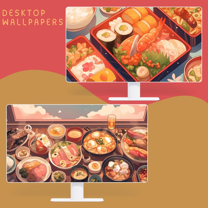 Japanese Food Wallpaper Pack, Kawaii Anime Background (digital Download ...