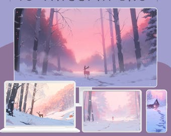 Snowy Forest Wallpaper: Northern Lights Winter Desktop Background (Digital Download)