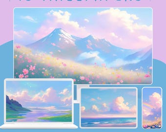 Pastel Meadow Ocean Wallpaper: Lofi Anime Screensaver (digitale download)