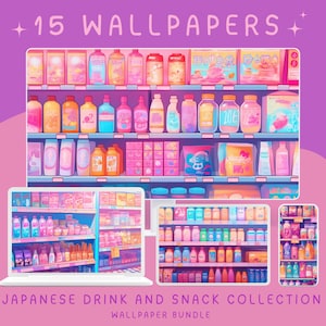 Japanese Food Drink Wallpaper, Anime Store Desktop Background, Kawaii Phone Lockscreen, Cozy PC Homescreen, Lofi Pink Computer Screensaver