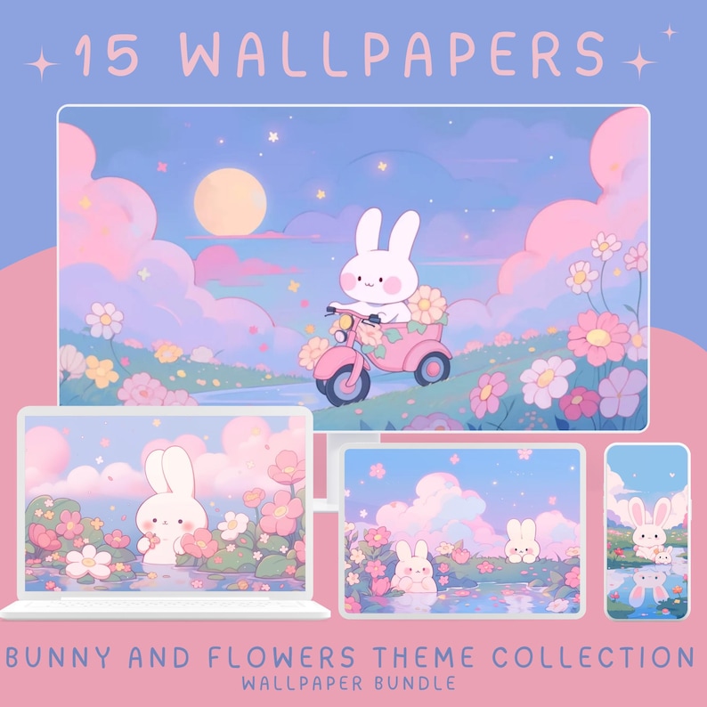 Kawaii Bunny Wallpaper: Pastel Desktop &amp; Phone Homescreen (digital ...