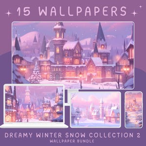 Snowy village wallpaper cozy desktop wallpaper aesthetic wallpaper pastel phone background cute lofi wallpaper hd wallpaper 4k screensaver