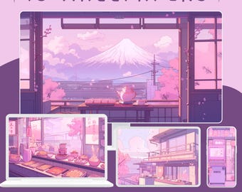 Japanese purple city wallpaper lofi desktop wallpaper aesthetic wallpaper anime wallpaper cute wallpaper 4k wallpaper cozy phone wallpaper