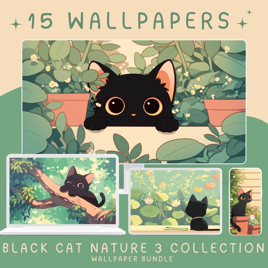 kawaii-black-cat-wallpaper-matcha-green-anime-art-digital-download