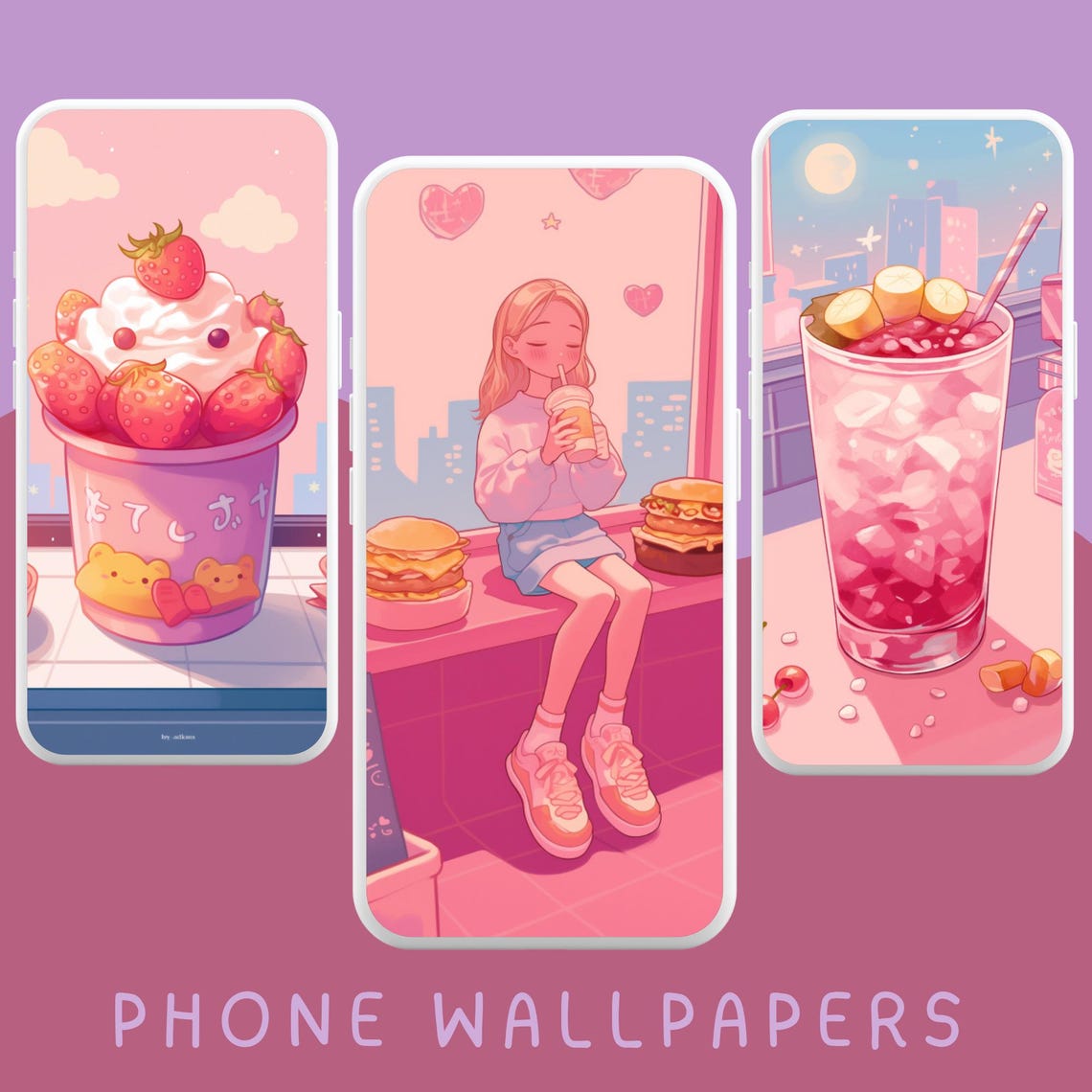 Japanese Food Store Wallpaper, Lofi Anime Desktop Background, Pink ...