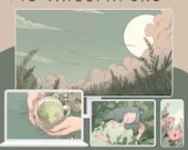 Lofi nature wallpaper, matcha green desktop wallpaper, aesthetic phone screensaver, cozy computer wallpaper, kawaii anime laptop wallpaper