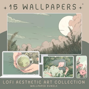 Lofi nature wallpaper, matcha green desktop wallpaper, aesthetic phone screensaver, cozy computer wallpaper, kawaii anime laptop wallpaper
