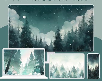 Watercolor Green Forest Wallpaper: Cozy Desktop & Phone Background (Digital Download)