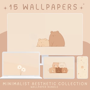 Pale minimalist wallpaper kawaii brown bear aesthetic desktop wallpaper beige screensaver cute phone background neutral wallpaper hd pack