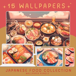 Japanese food wallpaper, aesthetic desktop wallpaper, anime phone homescreen, lofi computer hd wallpaper pack, cute kawaii laptop background