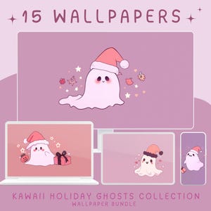 Kawaii Holiday Ghost Wallpaper: Pastel Desktop & Phone Background (Digital Download)
