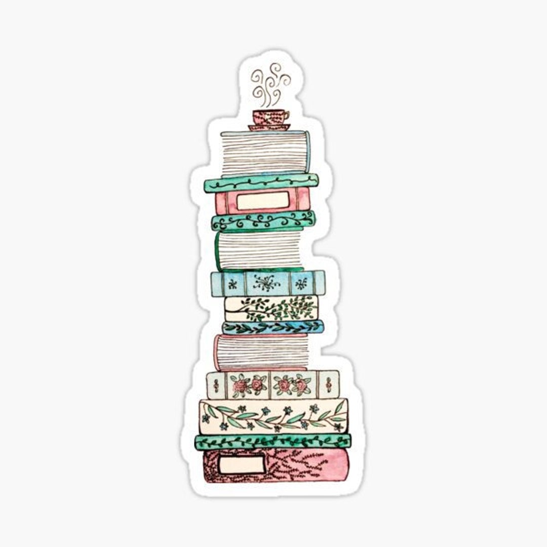 Stack of Books Tea Coffee Die Cut Vinyl Sticker | Decal | Reading ...