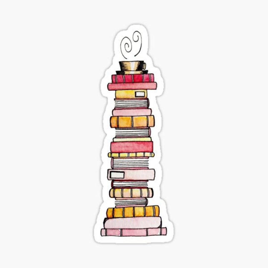 Stack of Books Die Cut Vinyl Sticker | Weatherproof | Cup of Coffee ...