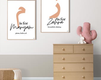 Islamic Alphabet Print Name Meaning Childrens Wall Art Gift Eid Gift Nursery Wall Art