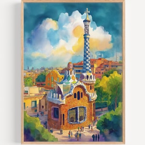 Park Guell Watercolor Painting - Wall Art Print, Travel Poster, Barcelona Travel Print, Travel Decor, Gift Idea, Illustration, Home Decor