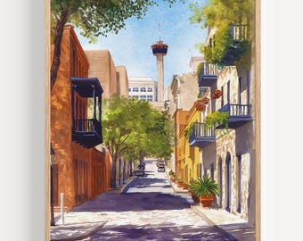 San Antonio Watercolor Painting - Wall Art Print, Texas Travel Poster, Texas Travel Print, Travel Decor, Gift Idea, Illustration, Home Decor