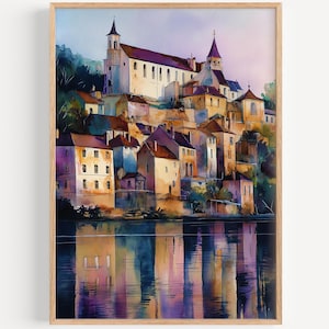 Pintura em aquarela do Vale do Loire - Impressão de parede, pôster de viagem, impressão de viagem pela França, decoração de viagem, ideia de presente, ilustração, decoração de casa