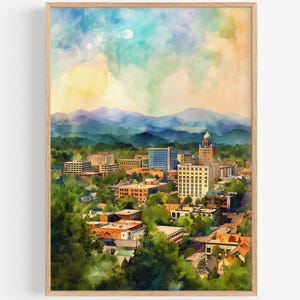Asheville Watercolor Painting - Wall Art Print, USA Travel Poster, Asheville Travel Print, Travel Decor, Gift Idea, Illustration, Home Decor