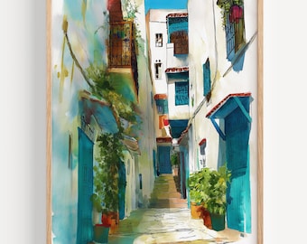 Tangier Watercolor Painting- Wall Art Print, Morocco Travel Poster, MoroccoTravel Print, Travel Decor, Gift Idea, Illustration, Home Decor