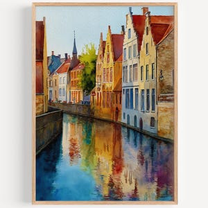 Bruges Canals Watercolor Painting - Wall Art Print, Travel Poster, Belgium Travel Print, Travel Decor, Gift Idea, Illustration, Home Decor