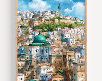 Algiers Watercolor Painting - Wall Art Print, Algeria Travel Poster, Algeria Travel Print, Travel Decor, Gift Idea, Illustration, Home Decor