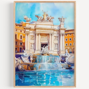 Trevi Fountain Watercolor Painting - Wall Art Print, Travel Poster, Travel Print, Travel Decor, Travel Gift Idea, Illustration, Home Decor