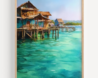 Roatan Watercolor Painting, Wall Art Print, Honduras Travel Poster, Honduras Travel Print, Travel Decor, Gift Idea, Illustration, Home Decor
